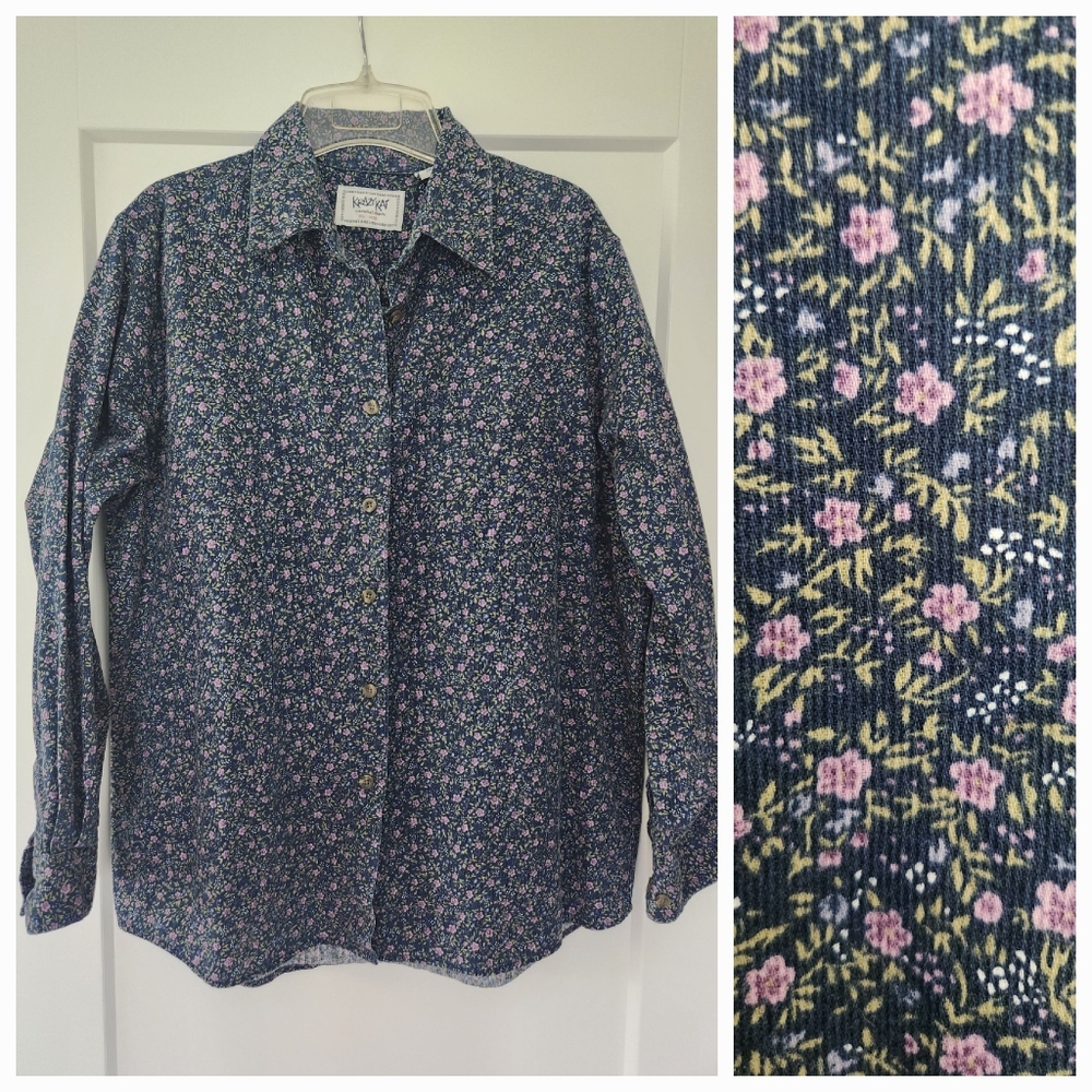 Vintage Corduroy Floral Button Down Size L